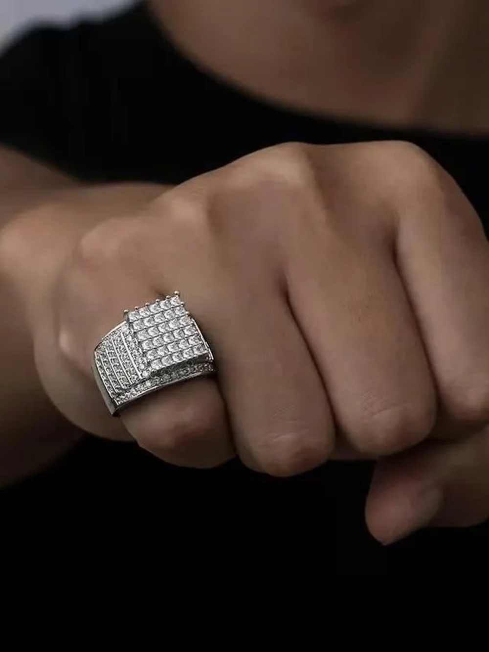 Statement Silver Square Men's Round Ring Cut Jewelry Gifts Sz-11